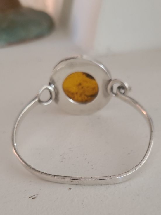 Vintage 90\'s Chiapas Amber & 925 Stamped Silver Bracelet